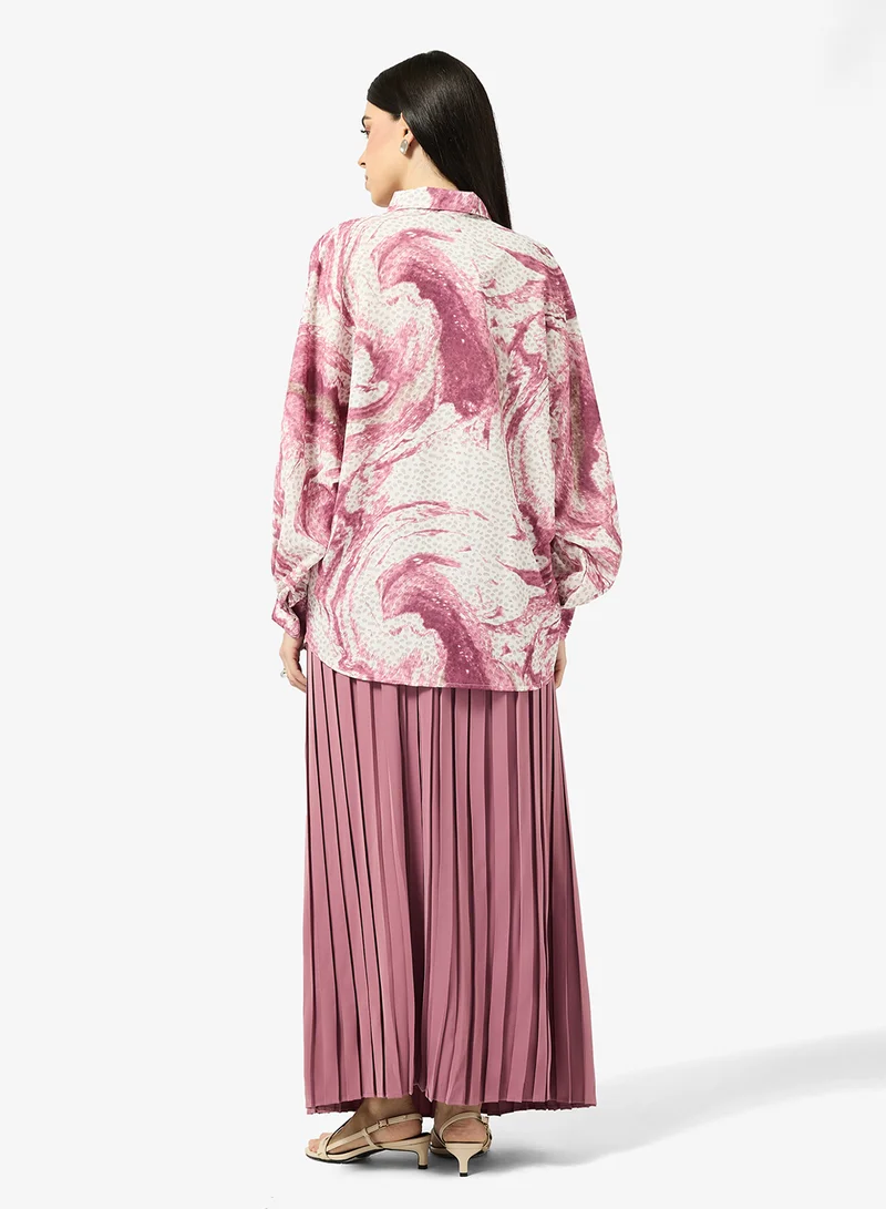 خزانة Printed Top & Pleated Skirt Set